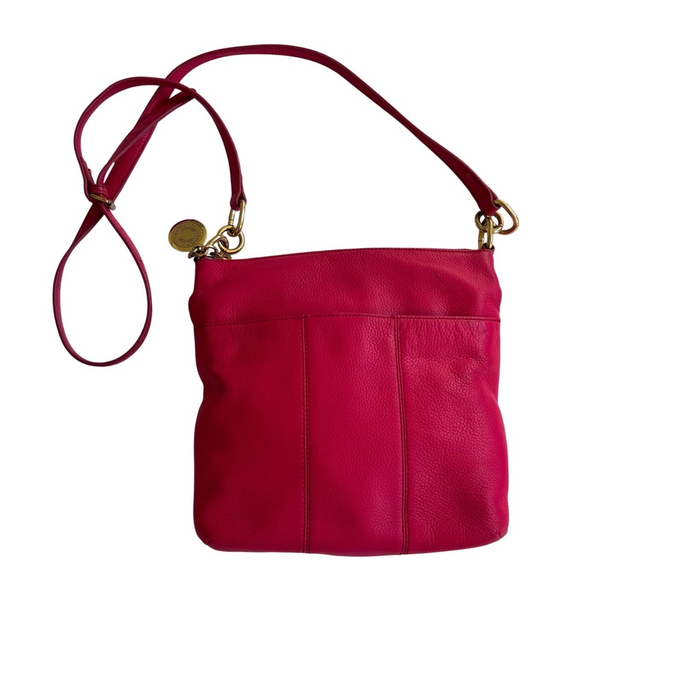 Tommy Hilfiger Pink Pebbled Leather Crossbody Bag Gold Tone Hardware Medallion